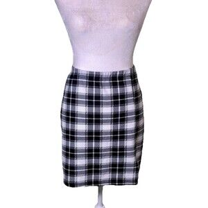 Womens Black White Plaid Pencil Skirt Preppy Academia Checkered Office Career XL